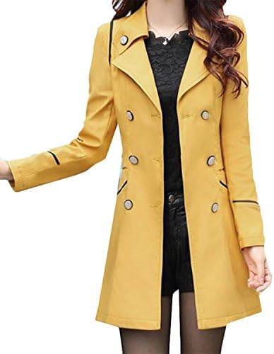 Taminte Women's Street Style Turn-down Collar Basic Outerwear YellowX-Small