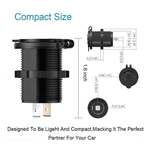 FENGWANGLI Cigarette Lighter Socket Car Marine Motorcycle ATV RV Lighter Socket Power Outlet Socket Receptacle 12V DC Flush Mount with Wire Waterproof Plug - Thumbnail 2