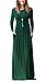 DEARCASE Maxi Dress for Women Dark Green Small Crewneck Long Sleeves Wedding Guest A-line Plain Casual Empire Waist Flowy Party Vintage Spring Fall Winter Floor Dresses with Pocket