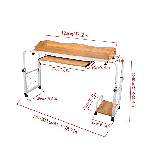 SHUHOME Mobile Overbed Table 47" Laptop Cart Hospitable Bed Table