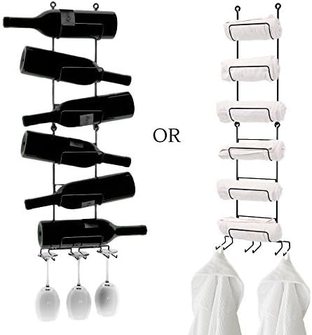 Peak Reserve Wall Mounted Wine/Towel Rack -Hold 6 Large Towels+3 Hand Towels or 6 Magnum Bottles+3 Wine Glasses or 6 Baby Wraps -use as 2 Racks or 1