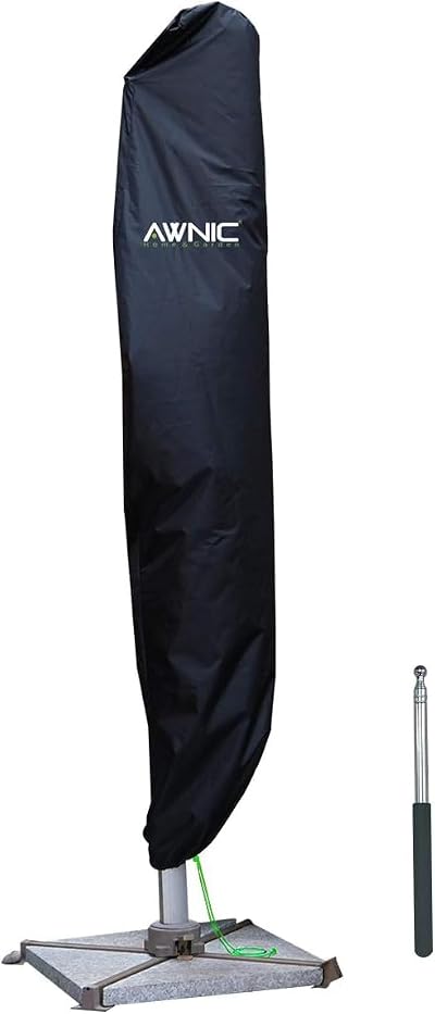 AWNIC Parasol Cover Waterproof Patio Umbrella Cover with Telescopic Rod
