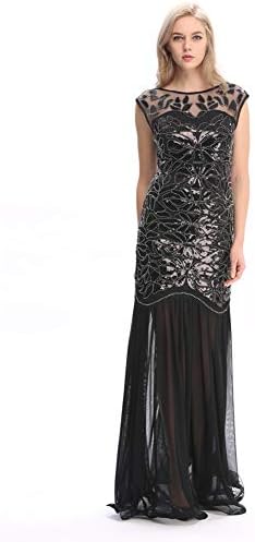 Women 's 1920s Sequin Gatsby Maxi Long Evening Prom Dress 3 Colors
