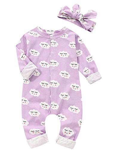 BANGELY Newborn Baby Cartoon Cloud Sleep Gown Swaddle Sack Coming Home Outfit+Cap (0-6 Months, Purple)