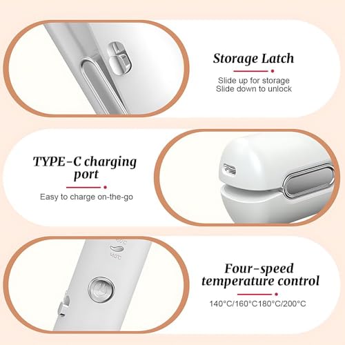 Cordless Hair Straighteners – Rechargeable Portable 2-in-1 Straightener and Curler, Travel-Friendly with 4 Temperature Levels, Fast Heat-Up for Home and Travel Use (White)