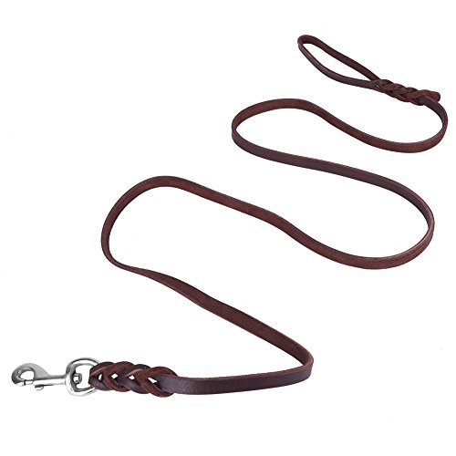Brown Leather Dog Leash - Leather Leash for Walking Training - Ideal for Walks/Training, Soft and Durable (2.1 m)