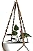 HANPO 4 Legs Macrame Natural Jute Plant Hangers, Plant Holders with Wood Bead Decoration and Metal Ring