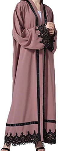 Xiaokong Women's Open Front Lace Splice Muslim Abaya Long Maxi Dress