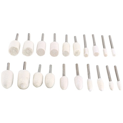 Dayree 20pcs Wool Felt Mounted Mandrel Set White Polishing Buffing Bits with 1/8 Inch Shank for Glass, Stone, Ceramic, Nail Art, Jewelry fit Dremel Rotary Tool