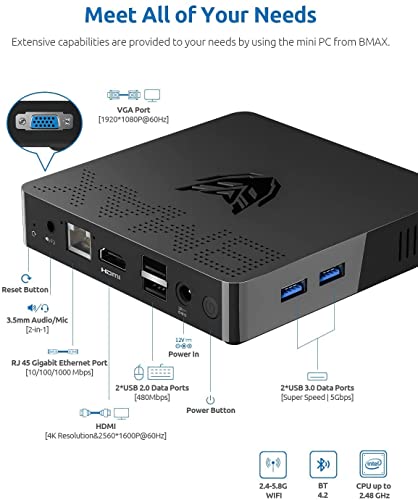 Bmax B1 Plus Mini PC N3350(up to 2.4GHz) 6GB DDR3/64GB eMMC Mini Desktop Computer HDMI/VGA Port 4K HD Gigabit Ethernet 2.4GHz/5GHz Dual WiFi BT4.2 Micro Pc Mini Computer