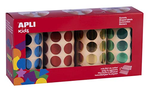 Apli kids 102410 Boite de 4 Rouleaux de Gommettes Rondes 20 mm