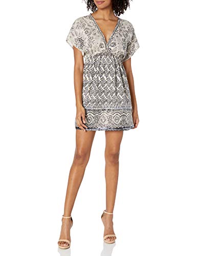 Angie Women's V-Neck Kimono Sleeve Dress, Black Cream, Small