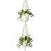 Mkono Macrame Plant Hanger 3 Tier Indoor Outdoor Hanging Planter Basket Cotton Rope with Beads 70 Inches