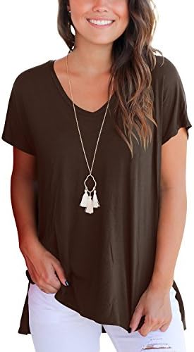 MissyLife Women's Short Sleeve High Low Loose T Shirt Casual Loose Summer Basic Tee Tops with Side Split (XX-Large, Coffee)