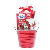 Holiday Cheer Red Themed Gift Basket - Ghirardelli Chocolate, cocoa, Walkers Cookies and The Popcorn Factory Kettle Corn with Snowflake Coffee Mug - Damage-Free Guarantee
