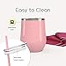Maars Bev Stainless Steel Stemless Wine Glass Tumbler with Lid, Vacuum Insulated 12 oz Cup | Spill Proof, Travel Friendly, Fun Cocktail Drinkware - Carnation Pink