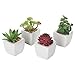 MyGift Artificial Assorted Mini Succulents Plants in Modern White Cube Shaped Ceramic Planter Pots, Set of 4 / Small Potted Colorful Faux Succulent Plants