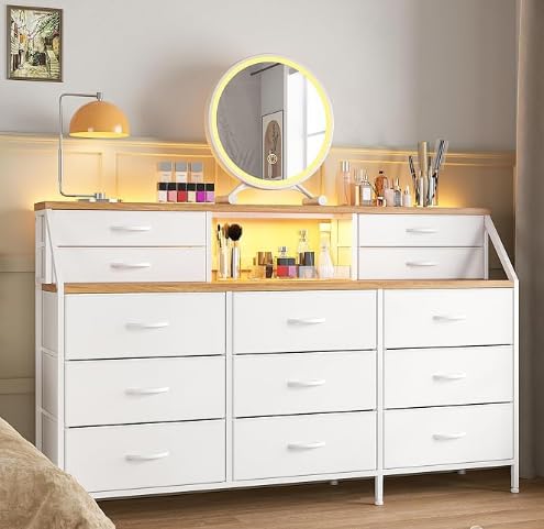 FL FASHION LEADER Cómoda de Dormitorio con 13 cajones, cómoda Grande con Espacio de Almacenamiento, Estructura de Metal, para Dormitorio, (Blanco)