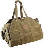 INNO STAGE Large Log Carrier,Waxed Canvas Log Tote Bag, Indoor Fireplace Firewood Totes Holders, Round Woodpile Rack Fire Wood Carriers, Carrying for Tubular Stand by Hearth Stove Tools Set Basket
