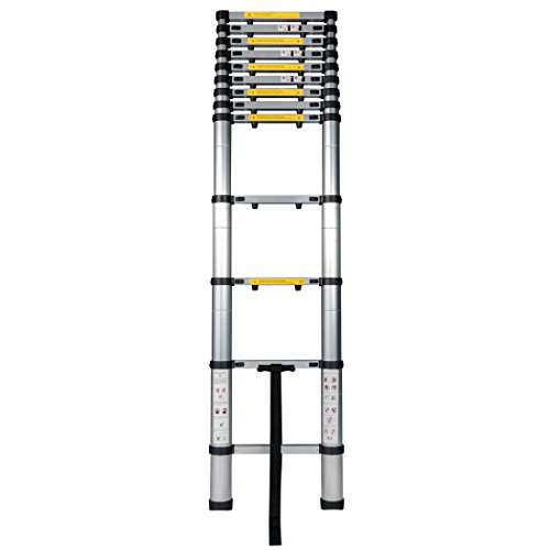 GOOD LIFE 12.5 FT EN131 Professional Folding Aluminum Lightweight Multi Purpose Telescoping Ladder Finger Protection Extension Ladder with Spring Loaded Locking HMI418