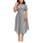 Summer Dresses for Women Semi-Formal Fit Casual Slim Short Puff Sleeve O-Neck Elegant Swing A Line Maxi Dresses