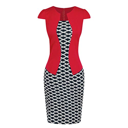 Birdfly Office Women's Plaid Patchwork Pencil Skirts Formal Working Dress with Three Quarter Sleeve Plus Size 2L 3L Red(93) Shortsleeve,XL â€¦