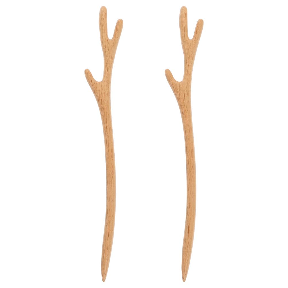 FRCOLOR 2pcs Wooden Hairpin Vintage Hairpin Chinese Accessories Decorative Stick Antler Chopstick Wood Stick for Women Girl