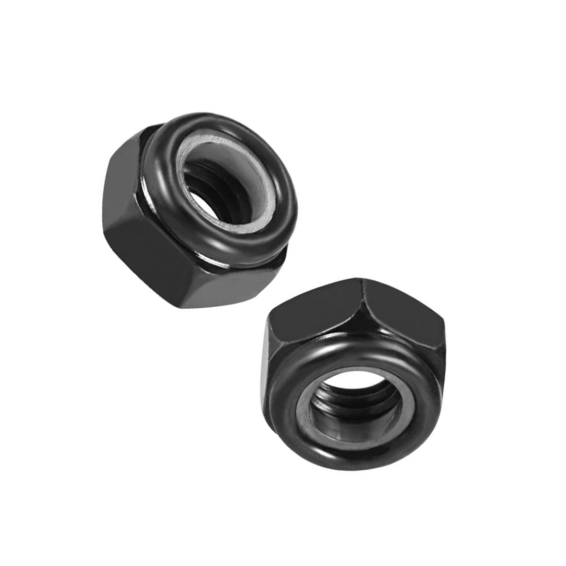 Boxonly Hex Lock Nuts for Automobile Construction Machinery Shipbuilding Nylon Insert Lock Nuts Carbon Steel Black Zinc Plated Anti-Loose Locknuts M6 x 1mm 50pcs