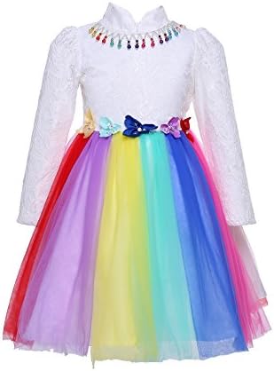 Little Big Girl Rainbow Flower Princess Dress Birthday Party colorful Dress