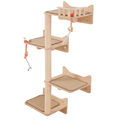 MIUZMORE Cat Tree Wall - Set of 7 Shelves and Platforms with Sisal Scratching Posts, Wall Mounted Furniture for Large Indoor Cats, Space Saver
