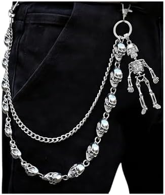 Silver Skull Chain Waist Belt - Black Women Silver Metal Chain Black Waistband Fashion Belt Pirate  main image 2