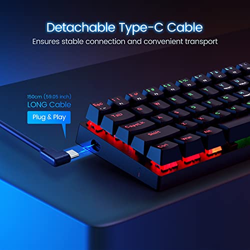 60% Mechanical Keyboard, Biijok 60 Percent Gaming Keyboard with Blue Switches,18 Color Rainbow Backlit Gaming Keyboard,Full Anti-Ghosting 61 Key,Ergonomic Compact 60 Percent Mechanical Keyboard Gamer