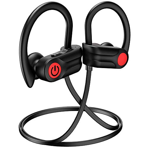 Bluetooth Headphones, 12Hrs & Bluetooth 5.0 Wireless Sport Earphones, IPX7 Waterproof Running Headphones w/CVC 6.0 Noise Cancelling Mic, for Running, Gym, Black