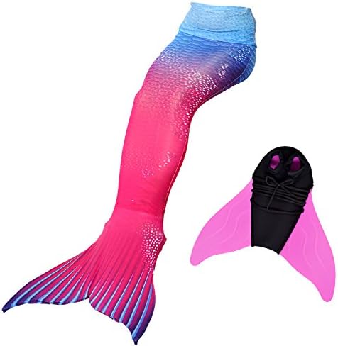 Hardking Mermaid Tails for Swimming with Monofin Mermaid Swimmable Costume Swimsuit for Girls and Adults 2Pcs Sets(Kid 120(6-8Years),Red)