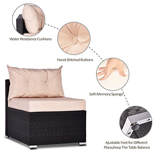 Amooly 7 Pieces Patio PE Rattan Sofa Set Outdoor Sectional Furniture Wicker Chair Conversation Set with Cushions and Tea Table