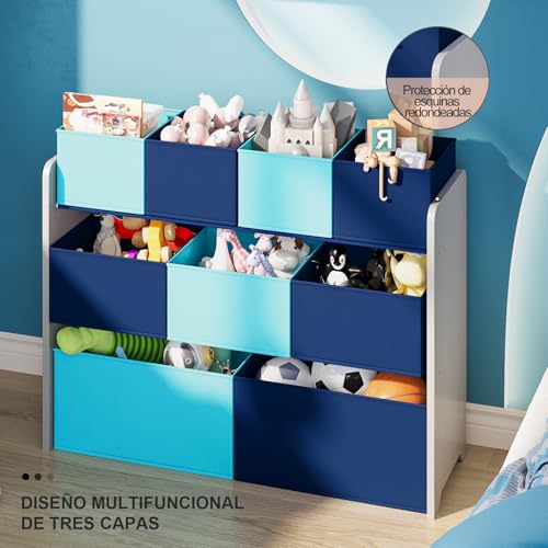 Simple Wisdom Juguetero Organizador, Grande Juguetero, Organizador de Juguetes Viene con Nueve Cajas de Colores, Organizador de Juguetes Para Para Dormitorios y Salas de Juegos（Azul)