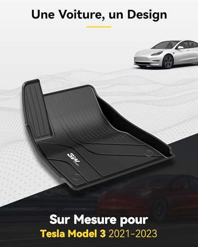 3W Car Floor Mats for Tesla Model 3 2021 2022 2023 Full Set of 6, TPE Car Mats and Boot Liners Non-Slip Waterproof Accessories for Tesla Model 3