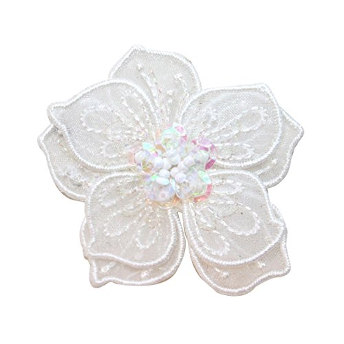 ID #6798 Sequin Flower Bloom Sheer Petals Sparkle-Thread Iron On Applique Patch