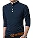 YTD Men's Casual Slim Fit Pure Color Long Sleeve Polo Fashion T-Shirts (US Medium, Long Sleeve Navy)