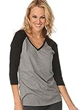 Kavio! Women Sheer Jersey Cntrst V Neck Raglan 3/4 Sleeve