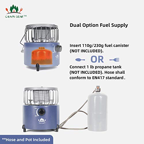 Campy Gear 2 in 1 Portable Propane Heater & Stove with Hose and Pan