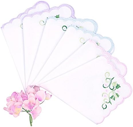 Milesky Ladies Handkerchiefs Premium 60S Cotton Floral Embroidery All Edges Scalloped (SH-06)