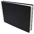 Artway 2302278 Studio - Spiral Bound A4 Sketch Book - Landscape - 96 Pages (48 Leaves) of 170gsm Cartridge Paper - Hardback Sketchbook, Black