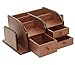 PAG Office Supplies Wood Desk Organizer Pen Mail Holder Accessories Storage Caddy with 3 Drawers, 10 Compartments, Brown