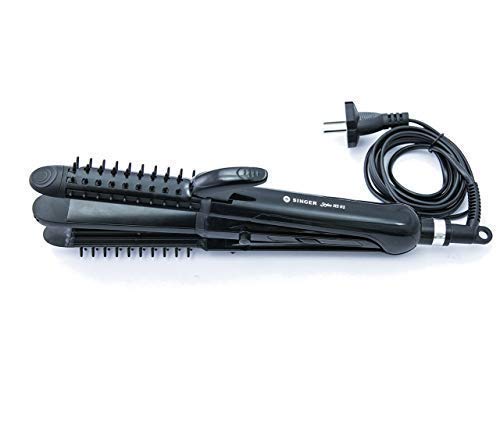 Singer Style HS01-3 in 1 Hair Styler with Straightener, Curler and Crimper (Black)