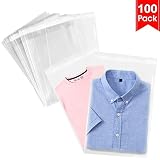 100 Pcs 11x15 Clear Resealable Cello Cellophane Bags Tape Strip on Lip Glossy Self Sealing Plastic Bags for Packaging Clothing Shirts Party Favors Decorative Wedding Basket Supplies(11x15 inches)