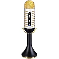 FAO Schwarz Karaoke Music Microphone w/Built-in Portable Handheld Speaker for Parties, Bluetooth & Smartphone Compatible, Vintage 20s Ribbon Style, USB, AUX Cable & Headphone Jacks, Rechargeable