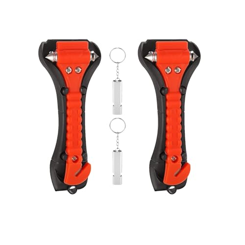 DuDuZui 2 Emergency Window Breaker Hammer and Seatbelt Cutter, Emergency Hammer and Car Seat Belt Cutter in Two, with 2 Survival Whistle