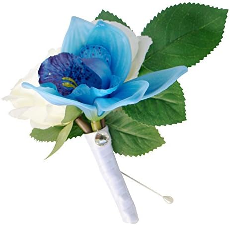 Easin Handmade Boutonnieres Groom Groomsmen Wedding Flower Real Touch Orchid and Rose Package Plum Satin Ribbon