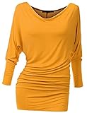 HILEELANG Women's Long Sleeve Shirt Cowl Neck Plain Batwing Loose Casual Tunic Top Blouse